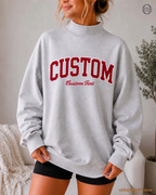 Custom Arched Varsity Collegiate Embroidered Oversized Mock Neck Sweatshirt