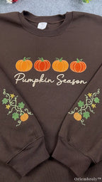 Pumpkin Season Row Pumpkin Vine Sleeve Embroidered Chocolate Brown Sweatshirt