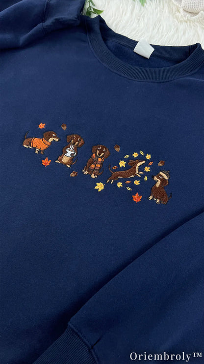 Cozy Dachshund Embroidered Sweatshirt – Autumn Wiener Dog Unisex Fleece Crewneck