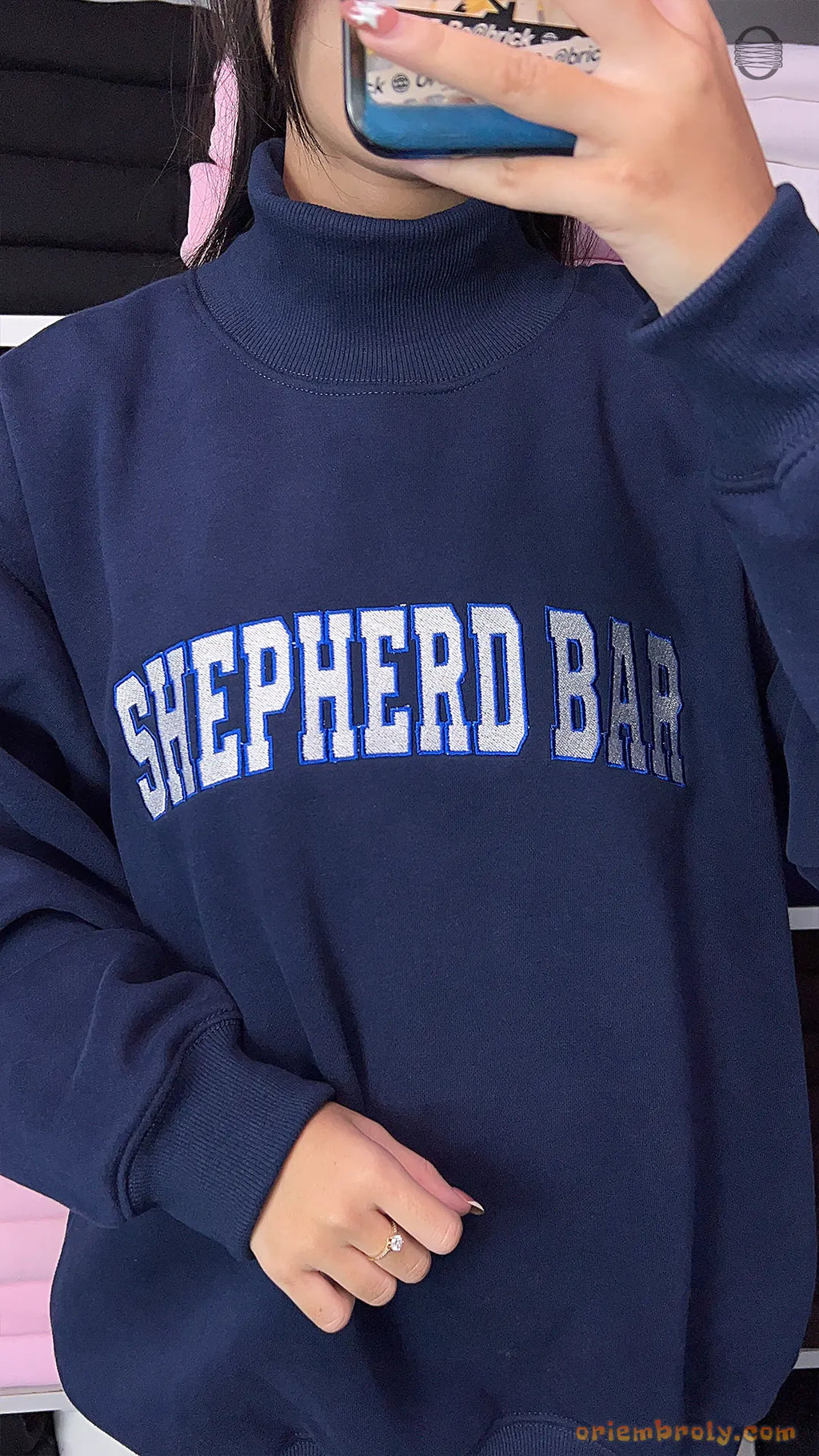 Custom Arched Varsity Collegiate Embroidered Oversized Mock Neck Sweatshirt