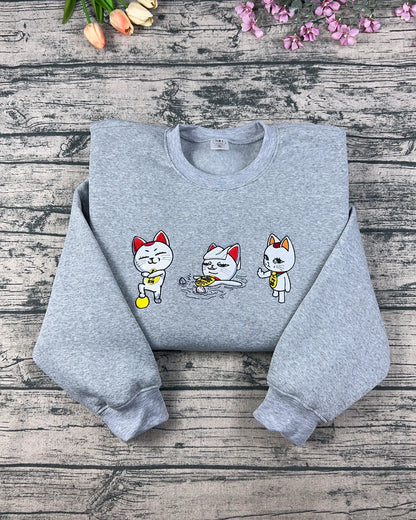 Dandadan Turbo Granny Cat Embroidery – Meme Cat Crewneck for Fans