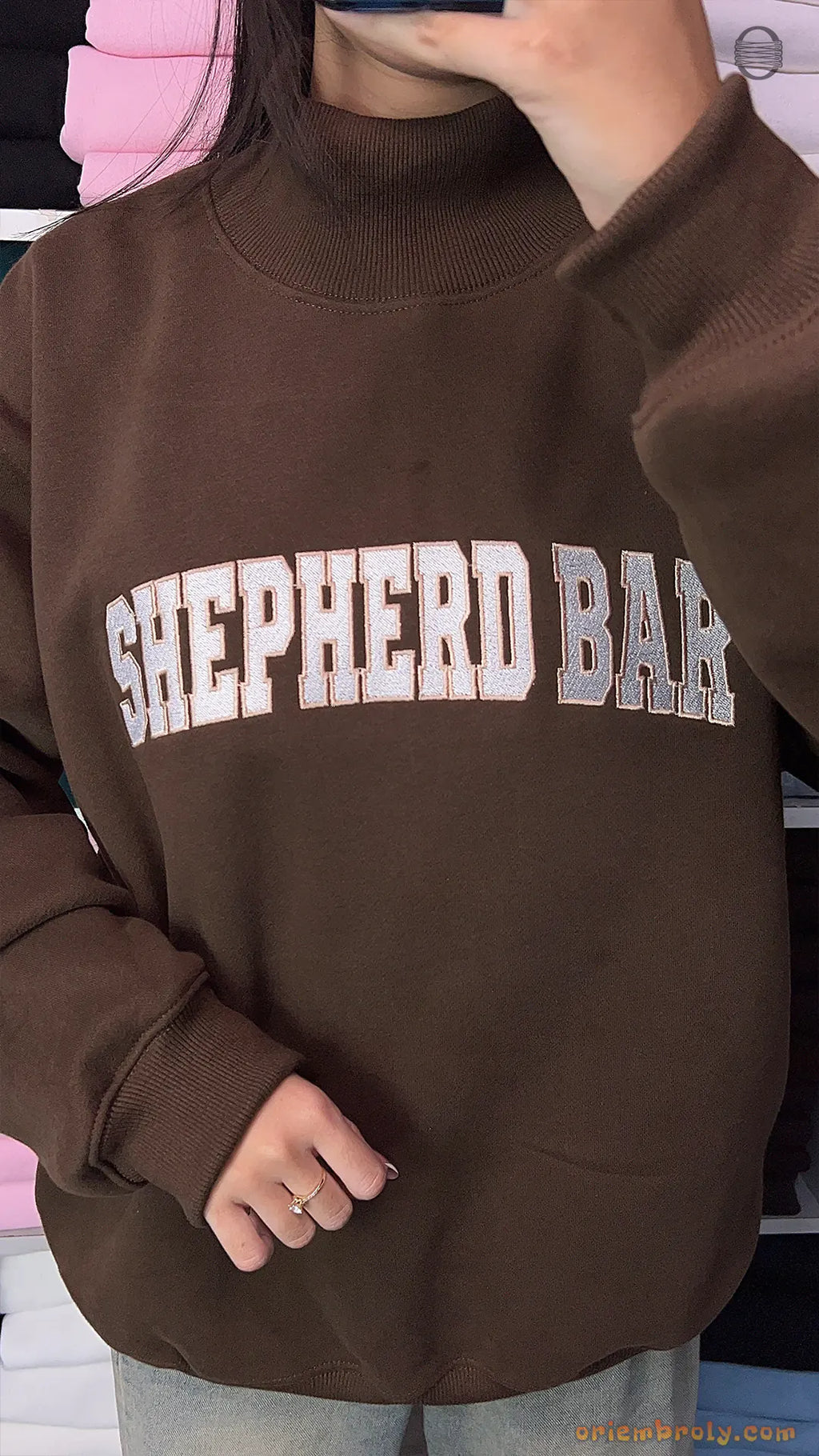 Custom Arched Varsity Collegiate Embroidered Oversized Mock Neck Sweatshirt