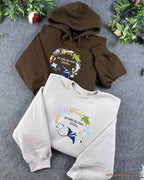 Go With The Flow Marine Life Sea Turtle Dolphin Embroidered Navy Sweatshirt