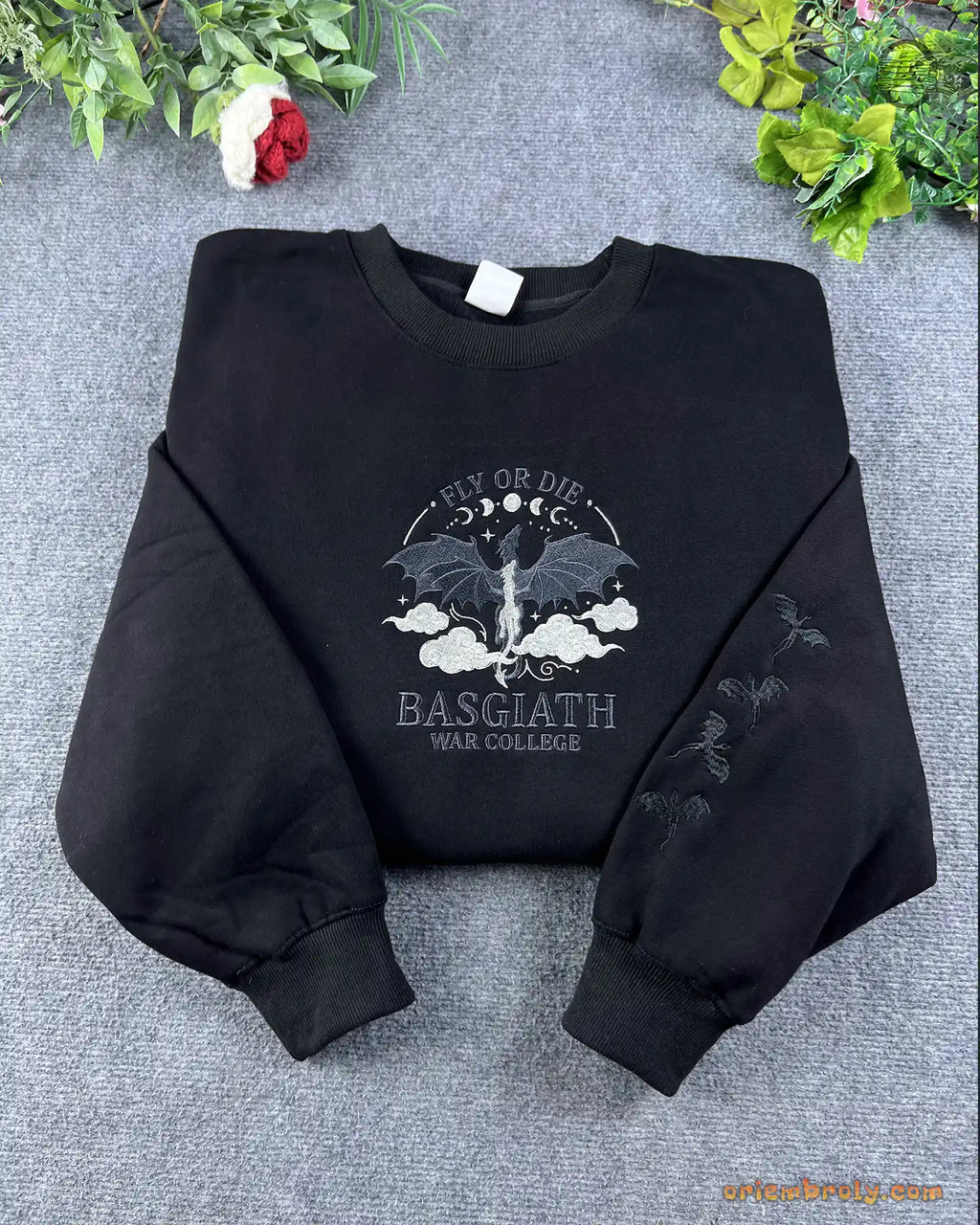 Fly Or Die Dragon Basgiath War College Embroidered Soft Pink Sweatshirt