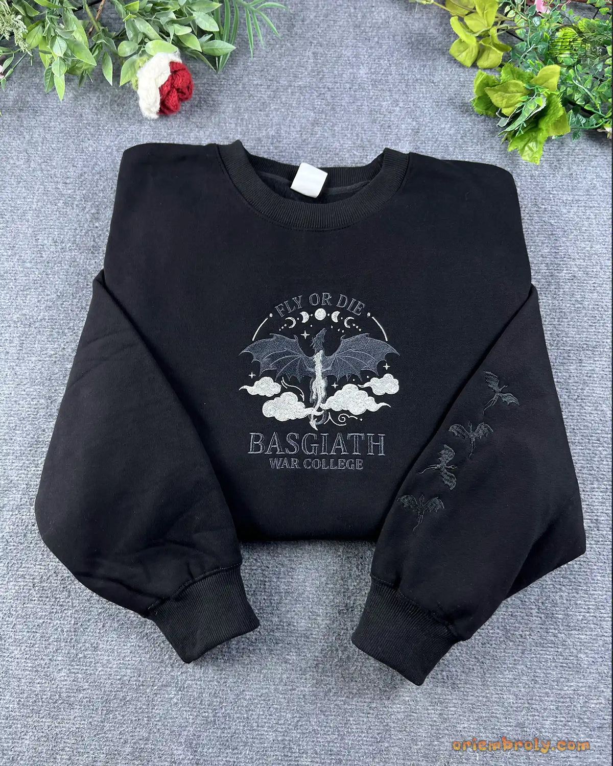 Fly Or Die Dragon Basgiath War College Embroidered Soft Pink Sweatshirt