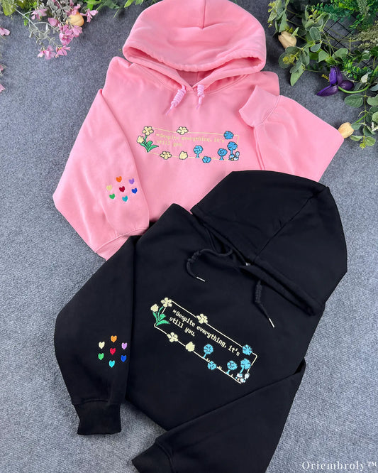 Despite Everything It's Still You Pixel Art Embroidered Forest Green Sweatshirt