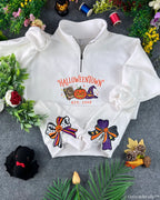 Side Bow Halloween Embroidered Sweatshirt – Vintage Witch Book Halloween Crewneck