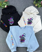 Fantasy Crest Floral Sword Embroidered Pullover Hoodie