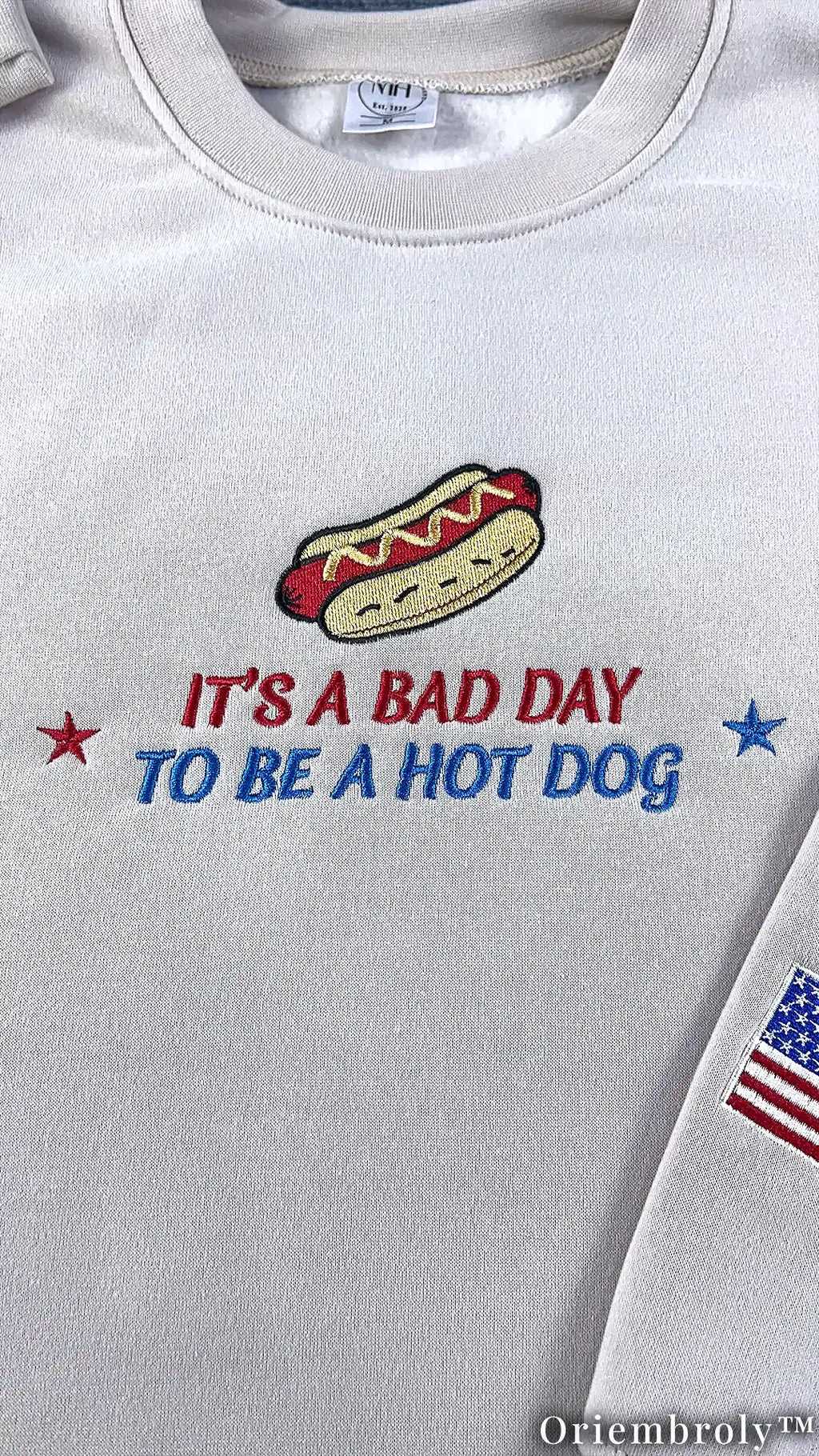 Funny Hot Dog Embroidered Sweatshirt | It's a Bad Day to Be a Hot Dog Patriotic Crewneck