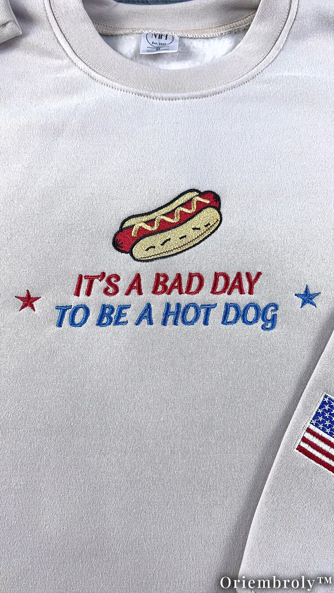 Funny Hot Dog Embroidered Sweatshirt | It's a Bad Day to Be a Hot Dog Patriotic Crewneck