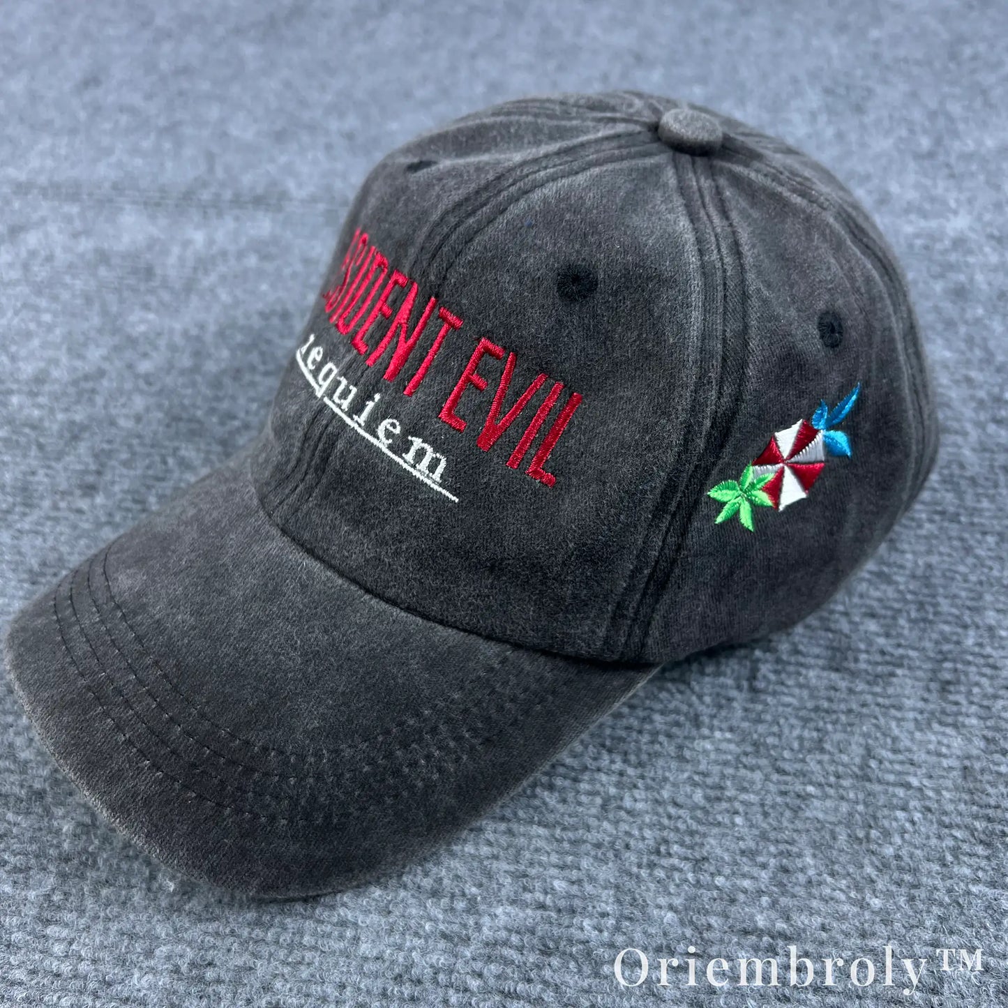 Requiem Umbrella Inspired Embroidered Vintage Washed Dad Hat – Side Embroidery Dark Minimal Statement Cap