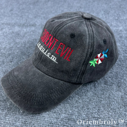 Requiem Umbrella Inspired Embroidered Vintage Washed Dad Hat – Side Embroidery Dark Minimal Statement Cap
