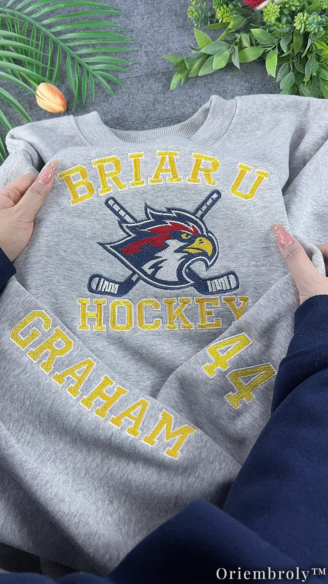 College Hockey Romance Embroidered Sweatshirt | Varsity Book Lover Fleece Crewneck