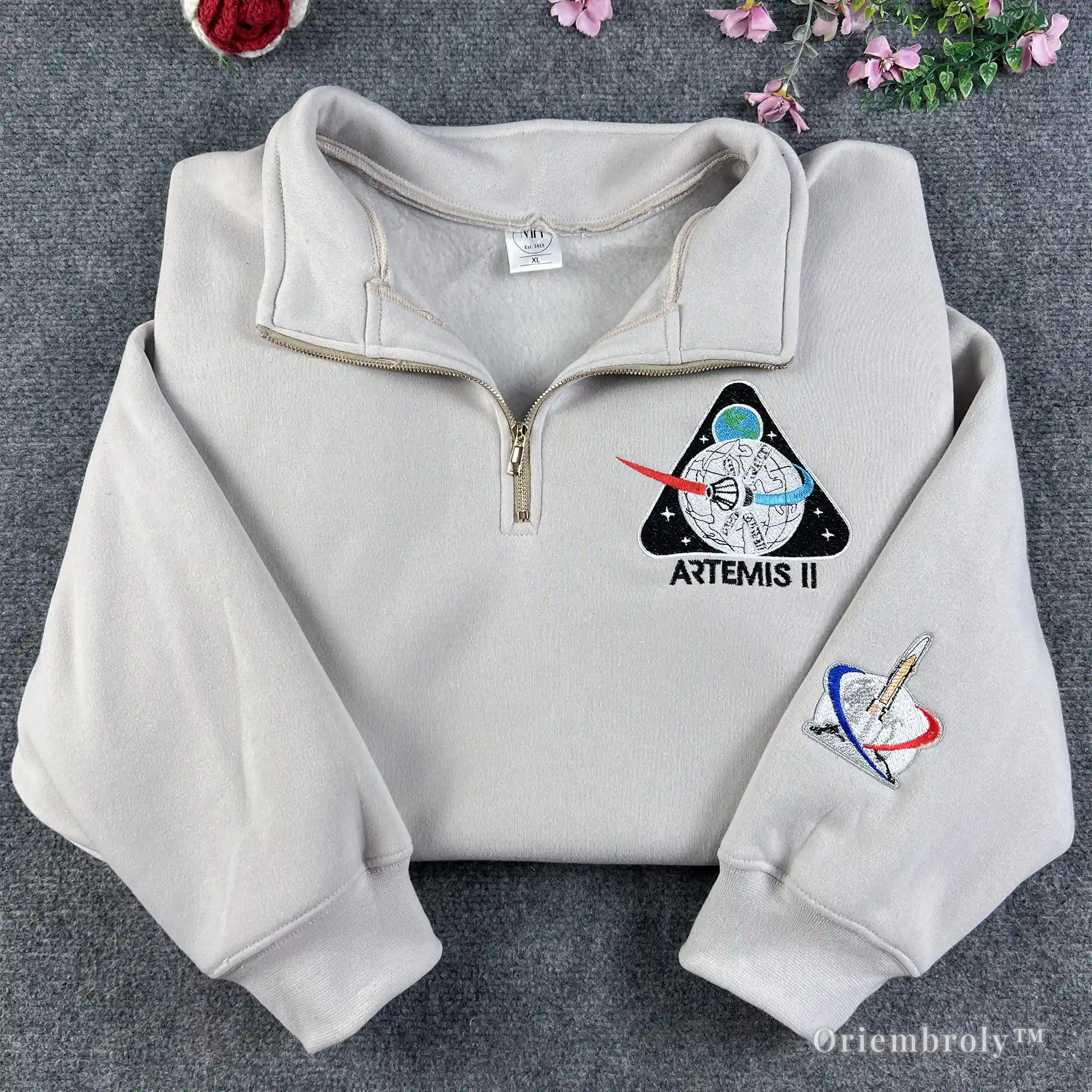NASA Artemis II Embroidered Quarter Zip – Space Mission Pullover Sweatshirt