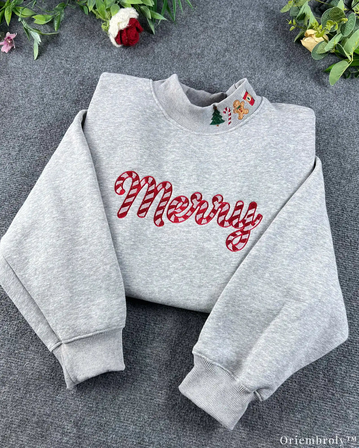 Merry Candy Cane Striped Holiday Mock-Neck Sweatshirt