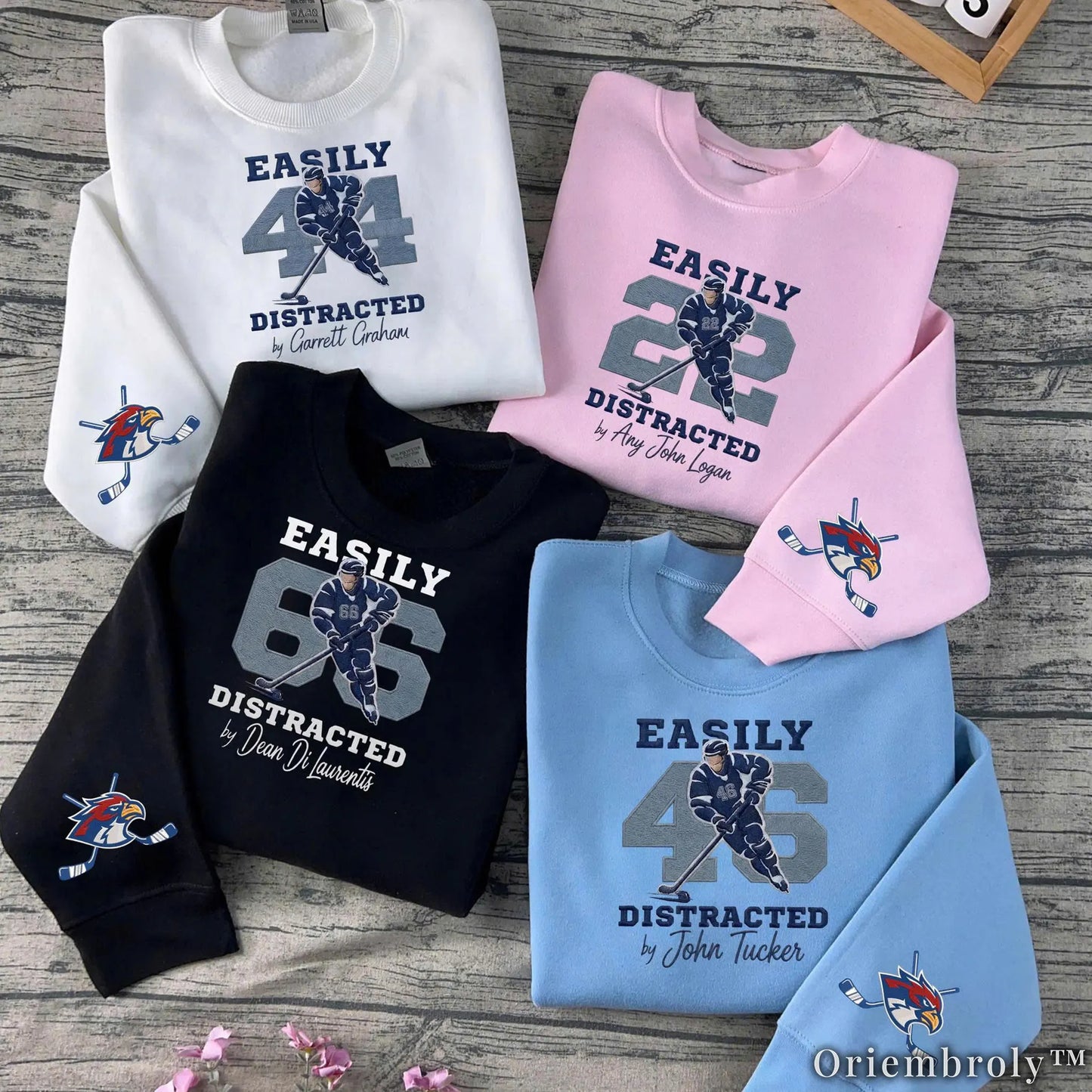 Easily Distracted by Hockey Romance Embroidered Sweatshirt – Off Campus Bookish Crewneck
