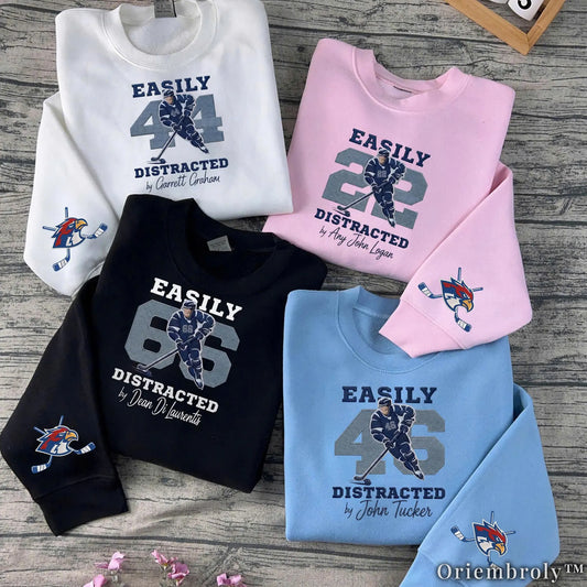 Easily Distracted by Hockey Romance Embroidered Sweatshirt – Off Campus Bookish Crewneck