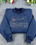 Vintage Christmas Winter Village Santa Sleigh Embroidered Mock-Neck Sweatshirt