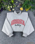 Georgia Bulldogs Game Day Gingham Embroidered Heather Grey Mock Neck Sweatshirt