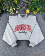 Georgia Bulldogs Game Day Gingham Embroidered Heather Grey Mock Neck Sweatshirt