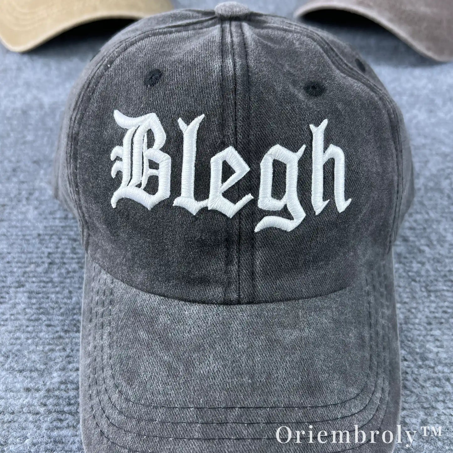 “Blegh” Puff Embroidered Vintage Washed Dad Hat – Grunge Dark Aesthetic Statement Cap