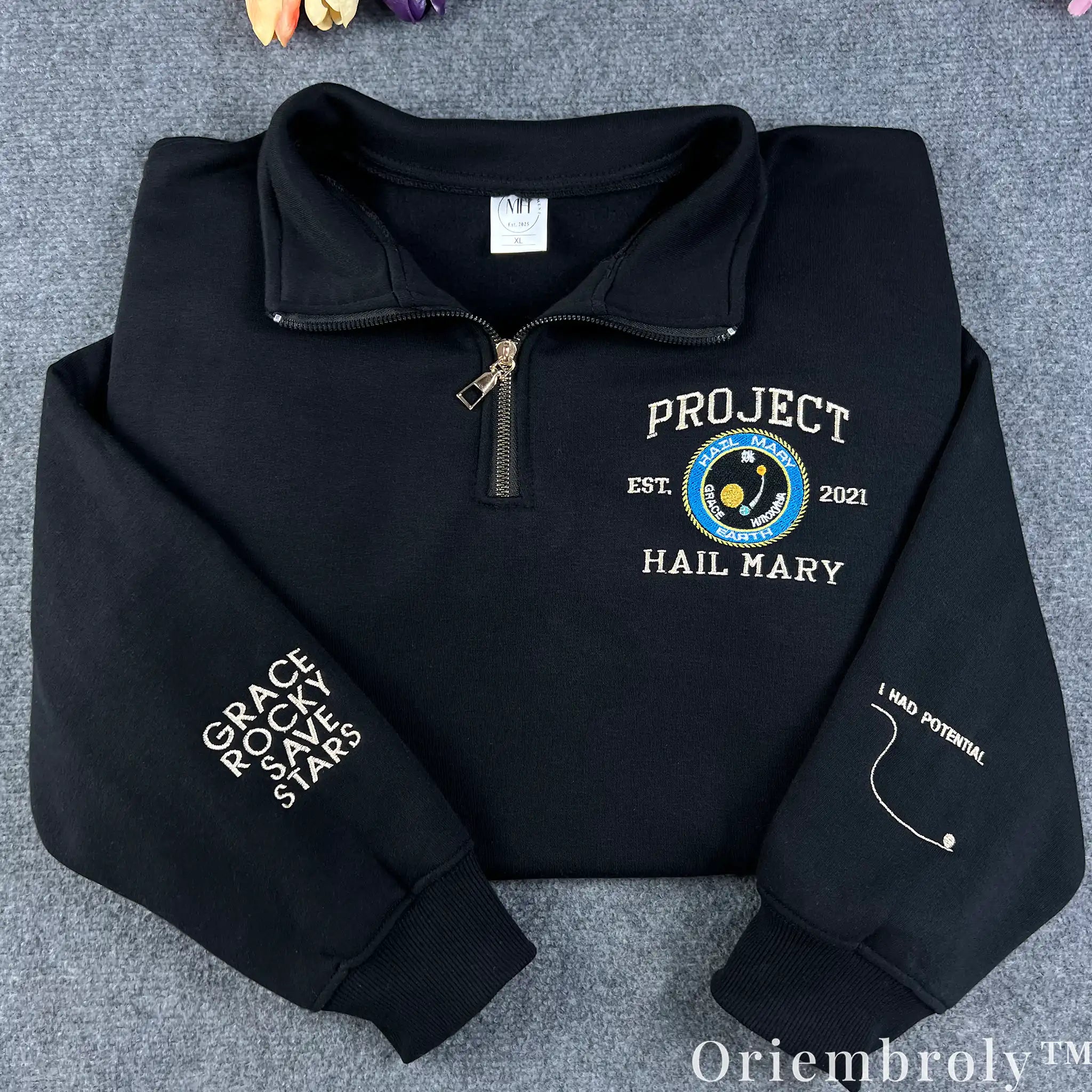 Project Hail Mary Embroidered Quarter Zip – Sci-Fi NASA Patch Space Sweatshirt