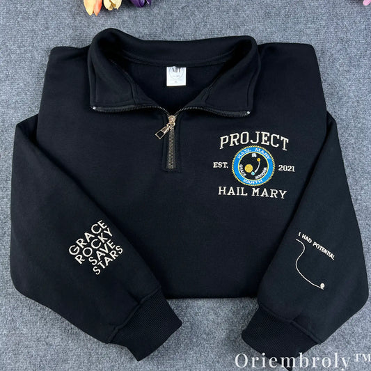 Project Hail Mary Embroidered Quarter Zip – Sci-Fi NASA Patch Space Sweatshirt