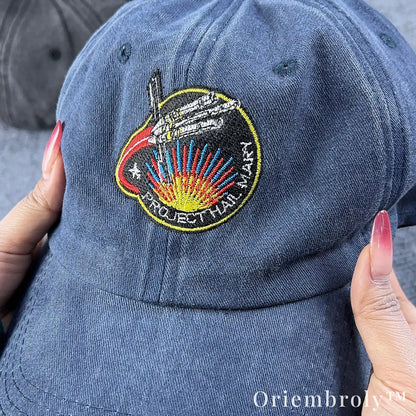 Hail Mary Mission Inspired Embroidered Vintage Washed Dad Hat – Sci-Fi Minimal Statement Cap