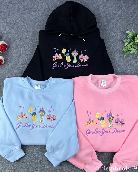Tangled Rapunzel Embroidered Sweatshirt – Go Live Your Dream Pastel Princess Crewneck