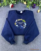Go With The Flow Marine Life Sea Turtle Dolphin Embroidered Navy Sweatshirt