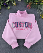 Custom State University Applique Embroidered Crewneck and Mock Neck Sweatshirt