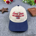 Loves Jesus and America Too Embroidered Baseball Cap, Christian Patriotic Hat, 4th of July Cap, American Flag Hat, Faith & Freedom Gift