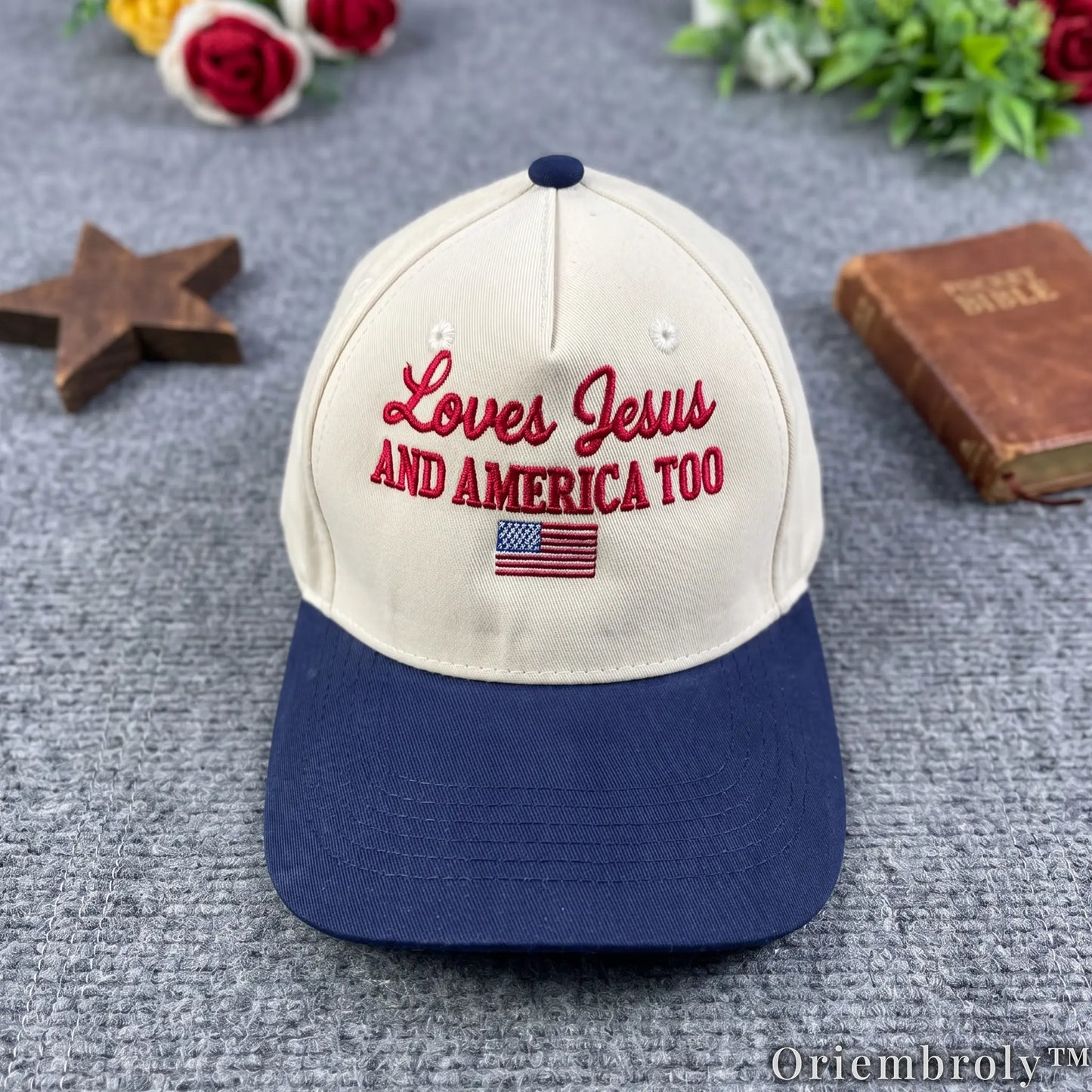 Loves Jesus and America Too Embroidered Baseball Cap, Christian Patriotic Hat, 4th of July Cap, American Flag Hat, Faith & Freedom Gift