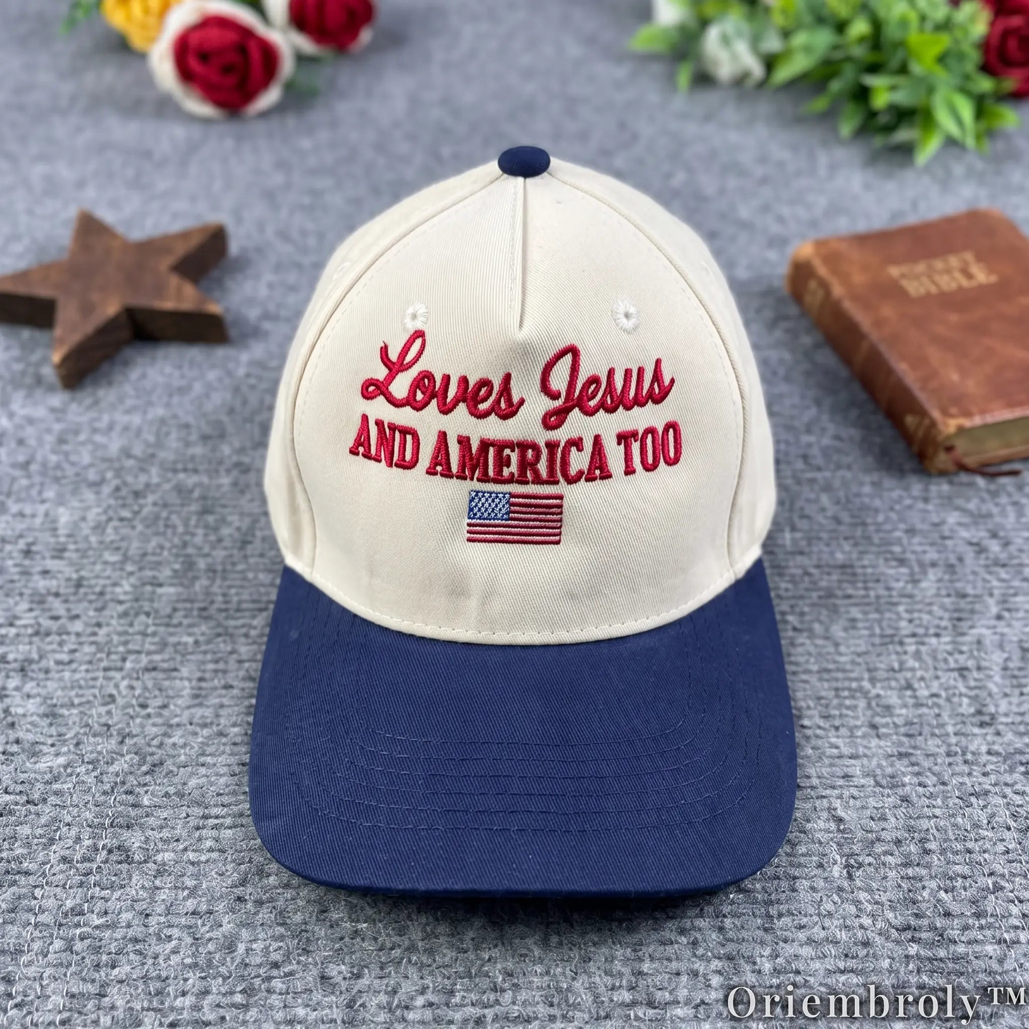 Loves Jesus and America Too Embroidered Baseball Cap, Christian Patriotic Hat, 4th of July Cap, American Flag Hat, Faith & Freedom Gift