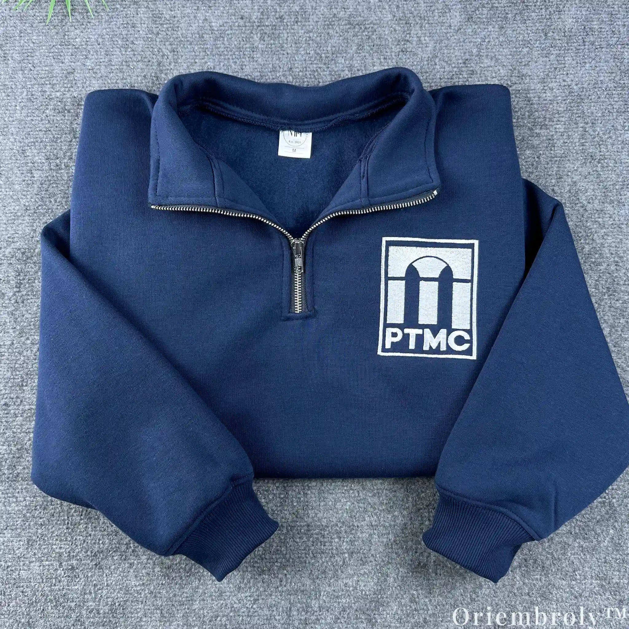 Descent PTMC Embroidered Quarter Zip – Retro Sci-Fi Gaming Pullover Navy Sweatshirt