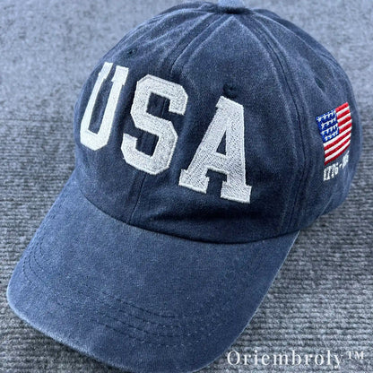 USA Embroidered Vintage Washed Dad Hat – Side Flag 1776–2026 Patriotic Statement Cap