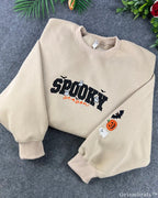 Spooky Season Embroidered Appliqué Sweatshirt – Glitter Ghost Halloween Crewneck, Cozy Fall Pullover
