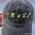 Pixel Farm Items Inspired Embroidered Vintage Washed Dad Hat – Cozy Gaming Aesthetic Statement Cap
