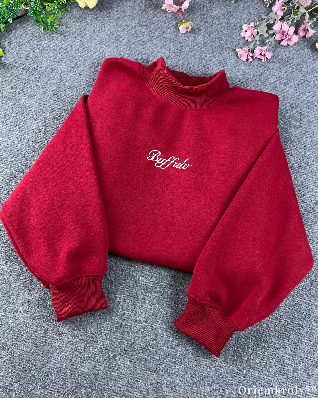 Buffalo Cursive Script Embroidered Mock-Neck Sweatshirt