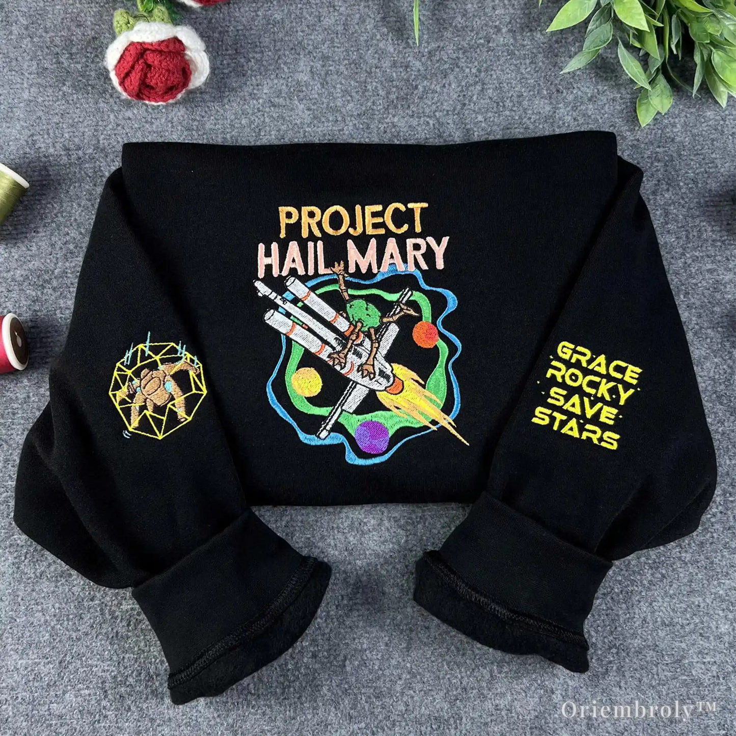 Project Hail Mary Embroidered Crewneck – Sci-Fi Book Lover Sweatshirt, Space Alien Gift