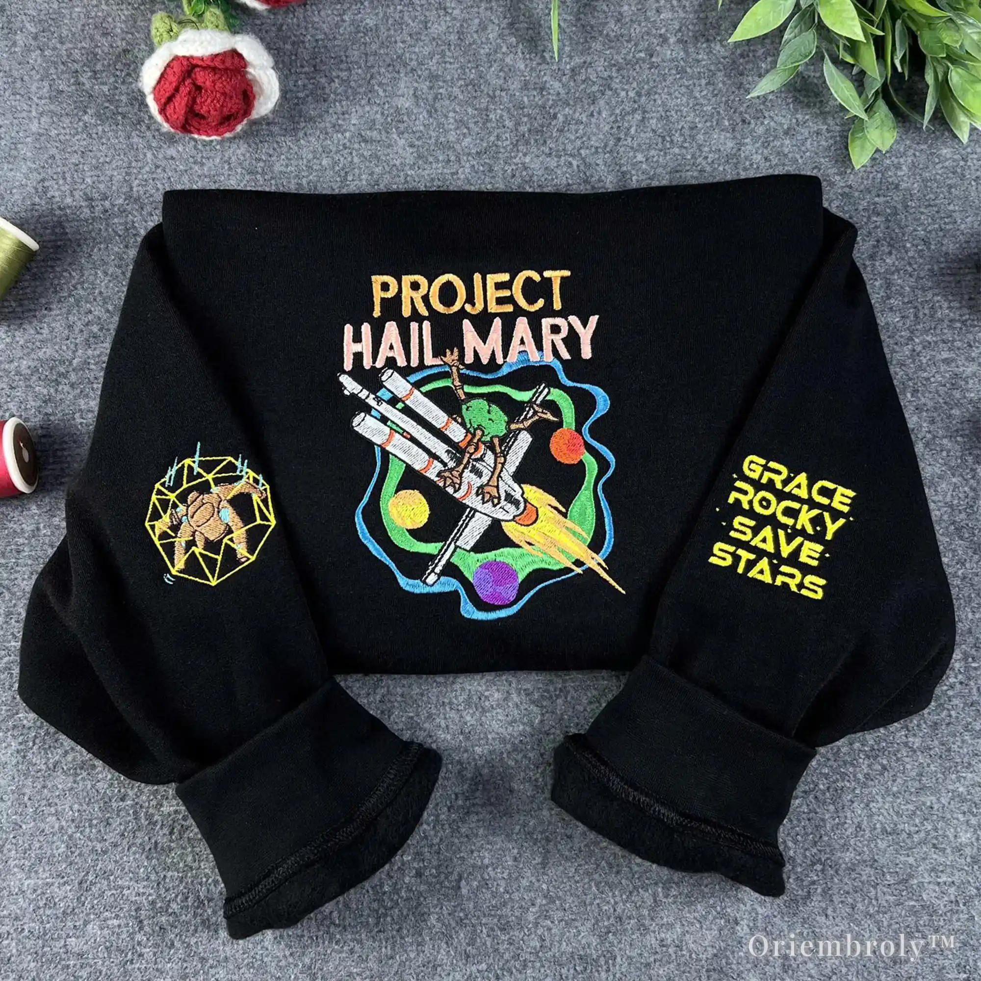 Project Hail Mary Embroidered Crewneck – Sci-Fi Book Lover Sweatshirt, Space Alien Gift