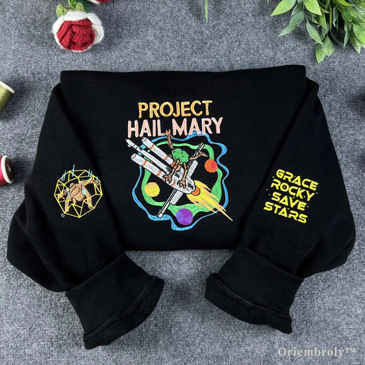 Project Hail Mary Embroidered Crewneck – Sci-Fi Book Lover Sweatshirt, Space Alien Gift