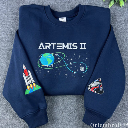 NASA Artemis II Embroidered Sweatshirt – Vintage Space Crewneck Pullover