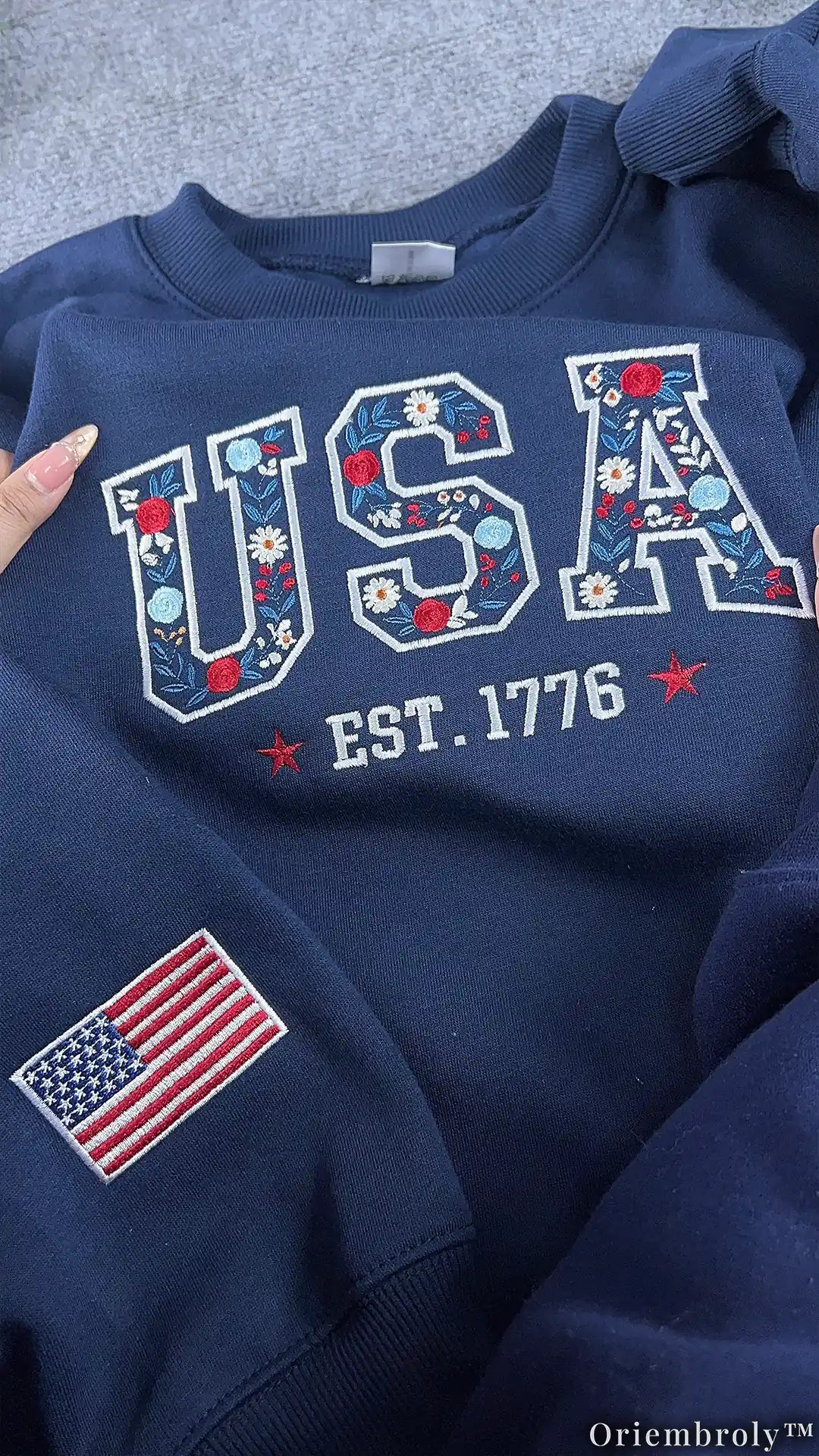 Vintage USA Floral Crewneck - Collegiate Independence Style