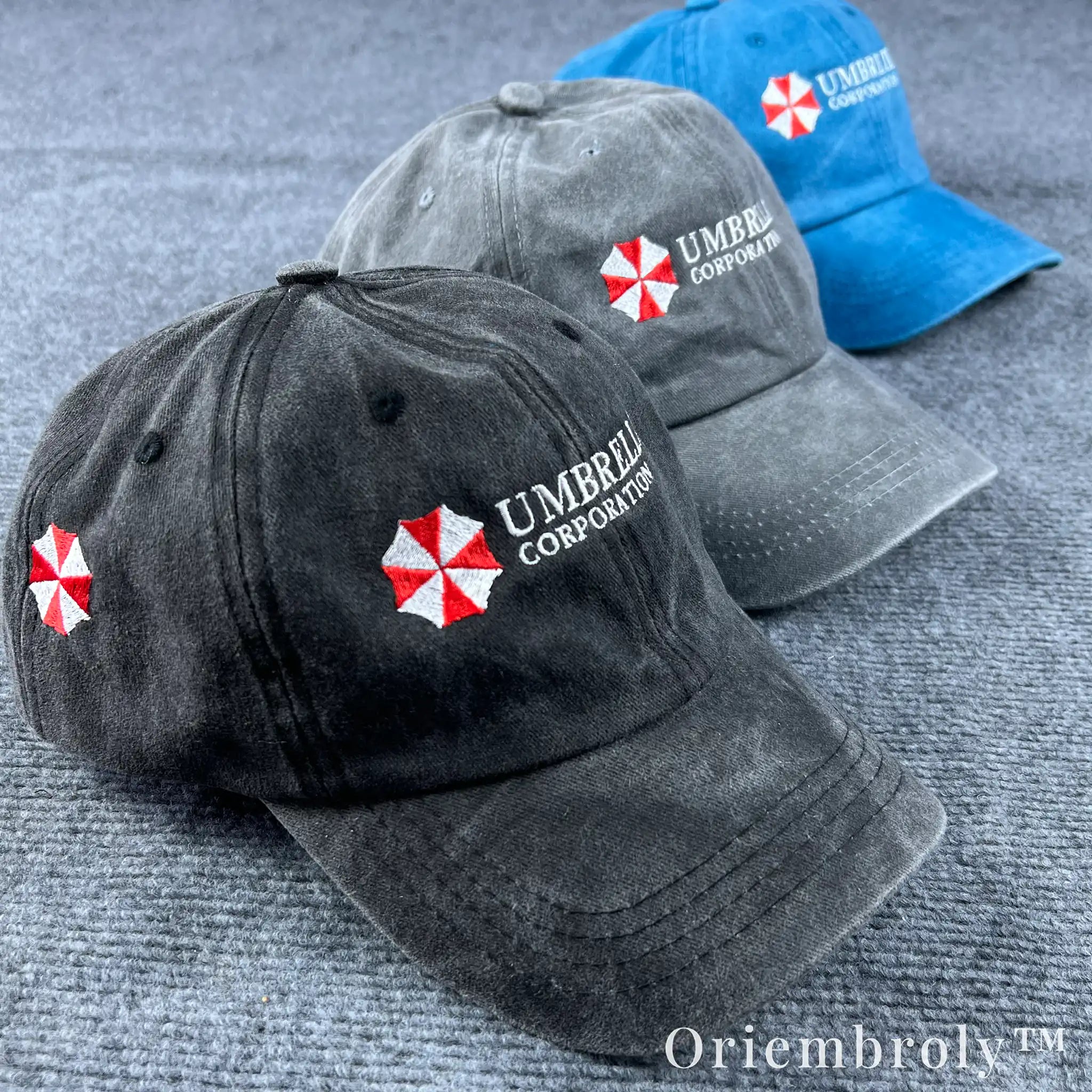 Umbrella Corporation Inspired Embroidered Vintage Washed Dad Hat – Dark Minimal Statement Cap