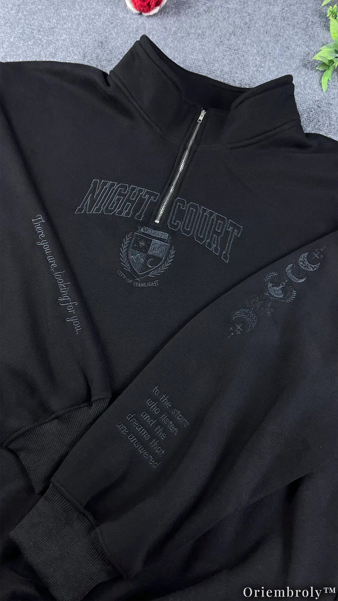 Night Court Velaris Embroidered Quarter Zip, ACOTAR Inspired Sweatshirt, City of Starlight Fantasy Pullover Crewneck