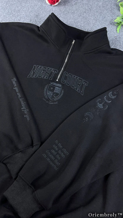 Night Court Velaris Embroidered Quarter Zip, ACOTAR Inspired Sweatshirt, City of Starlight Fantasy Pullover Crewneck