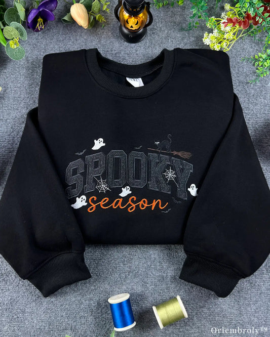 Matching Halloween Embroidered Sweatshirt Set for Family & Couples – Black Crewneck