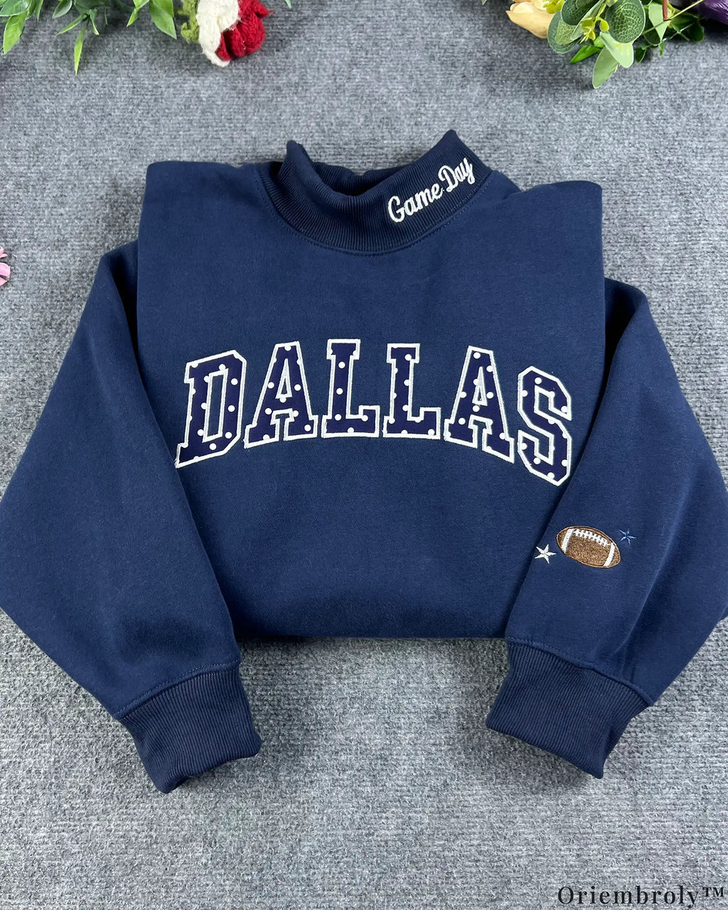 Dallas Polka Dot Varsity Applique Mock-Neck Sweatshirt