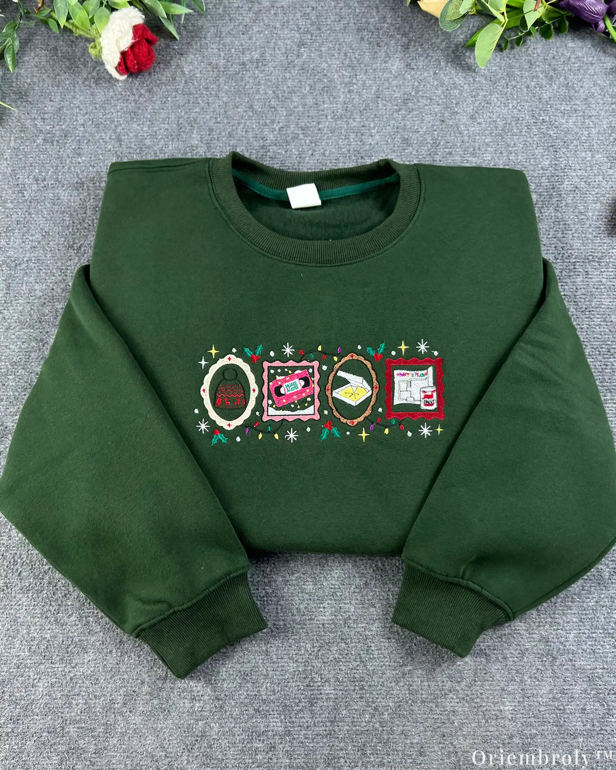 Retro Holiday Movie Night Christmas Icons Embroidered Crewneck Sweatshirt